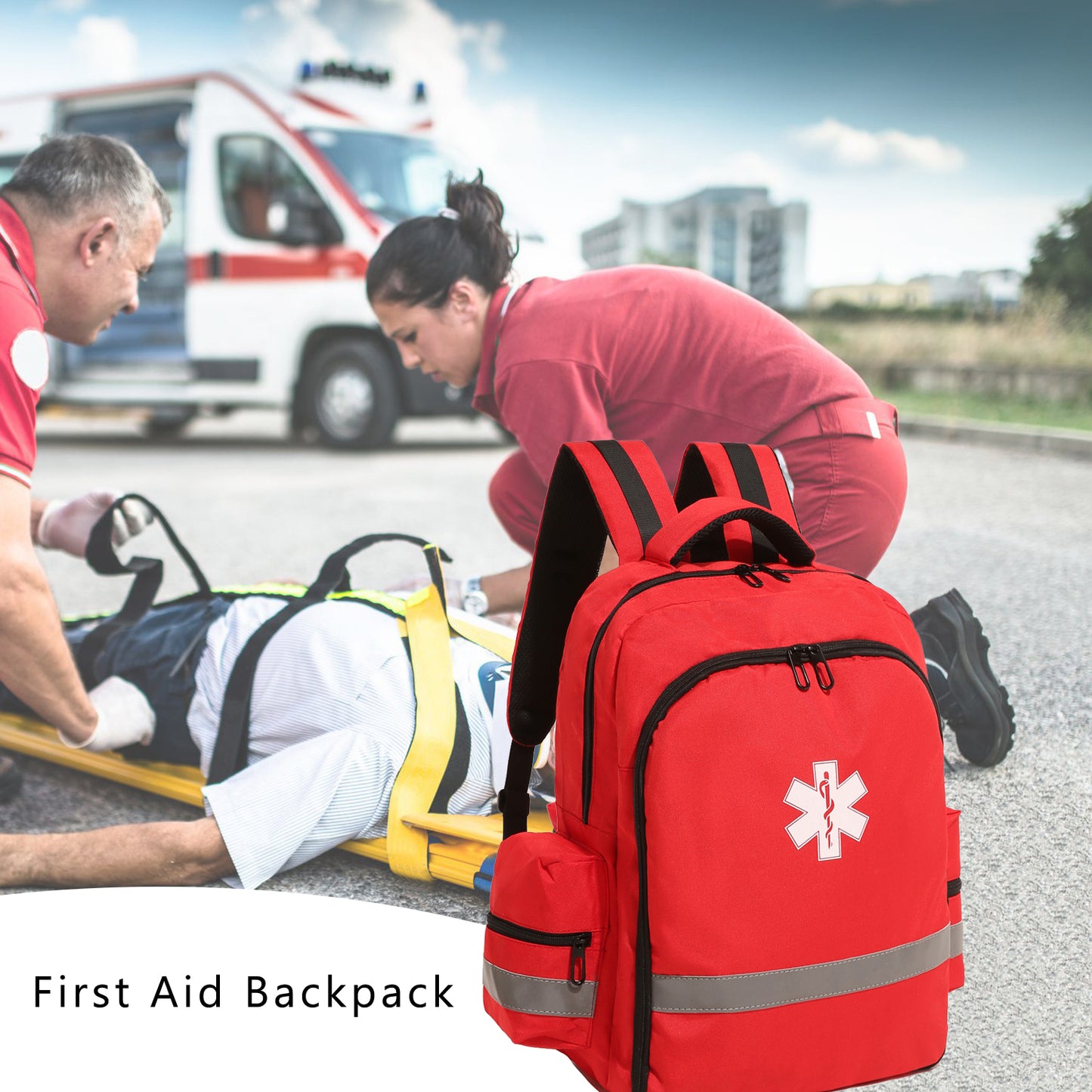 Professional Empty Red Medical Backpack